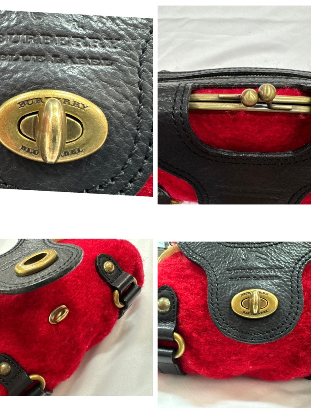 Burberry Blue Label RARE Vintage Red Faux Fur crossbody EUC - Picture 6 of 12